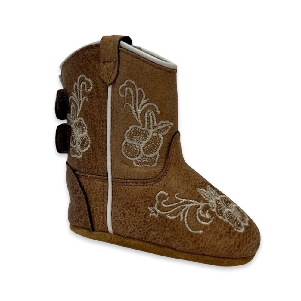 Infant Western Floral Embroidered Soft Sole Cowboy Boots Brown B10137 Size 2.0